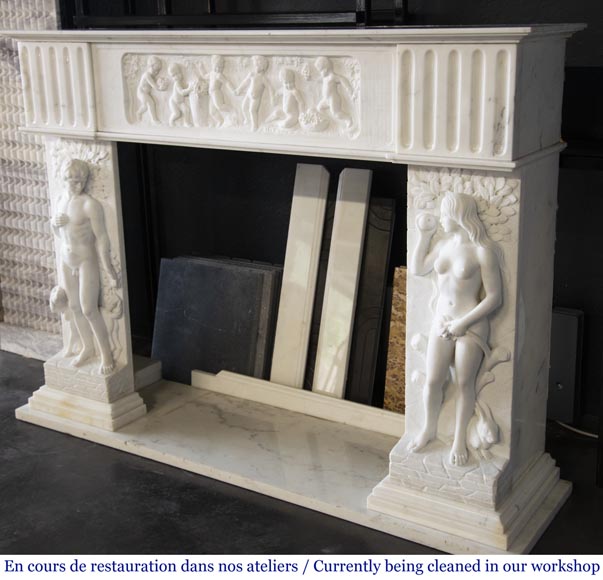 Carrara marble fireplace with Adam and Eve decoration-9