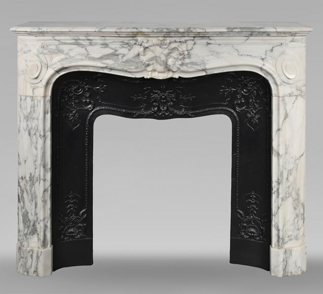 Regence style scrolled mantel carved in Arabescato marble-0