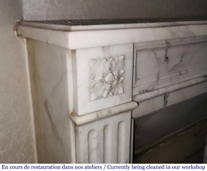 Antique Louis XVI style fireplace with rosette in Arabescato marble-3