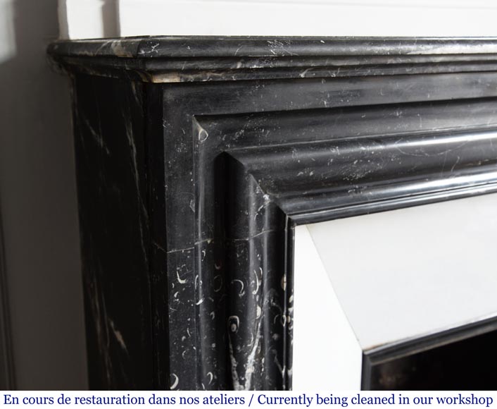 Antique Louis XIV style mantel in black Marquina marble.-3