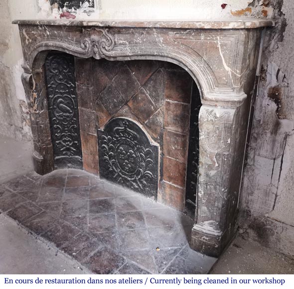 Important Louis XV period fireplace in Rouge du Nord marble-5