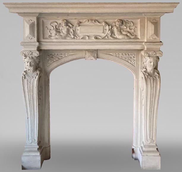 Neo-Renaissance fireplace in stone, 19th century-0