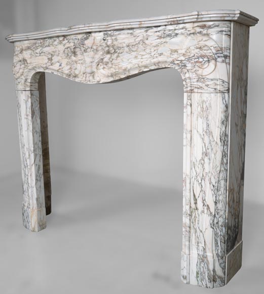 Louis XV style fireplace in Medici Breccia marble with a fleur-de-lys motif in acanthus leaves-9