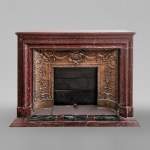 Big antique Louis XIV style fireplace in Red griotte marble