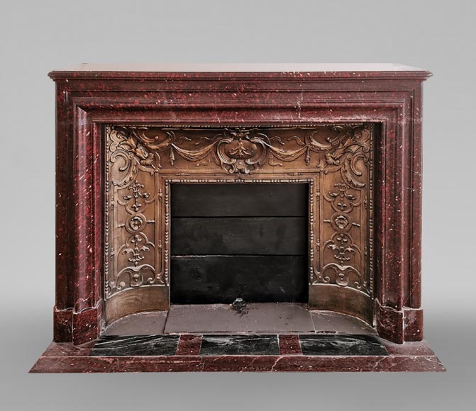 Big antique Louis XIV style fireplace in Red griotte marble-0