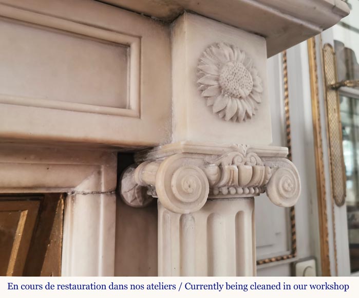 Louis XVI period fireplace in white marble with detached columns-8