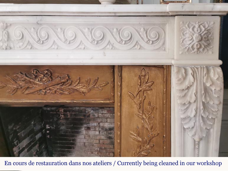 Louis XVI fireplace of white marble with a Greek frieze-7