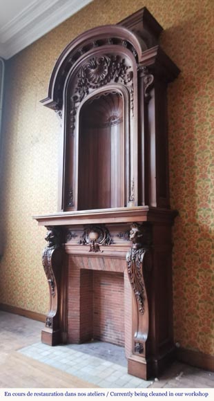 Napoleon III walnut fireplace surmounted by an important alcove-10