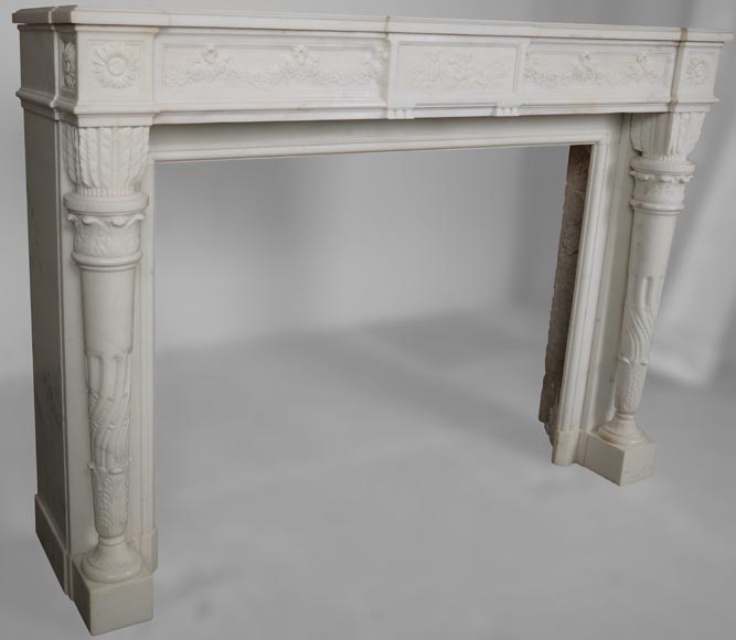 Louis XVI style statuary Carrara marble mantel with detached quiver shaped columns-5