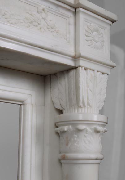 Louis XVI style statuary Carrara marble mantel with detached quiver shaped columns-12