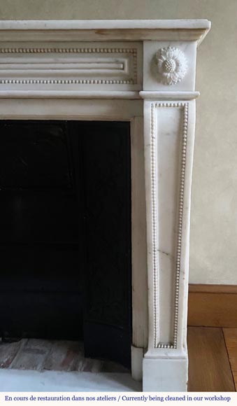Louis XVI style fireplace made of Carrara marble with friezes of pearls-5