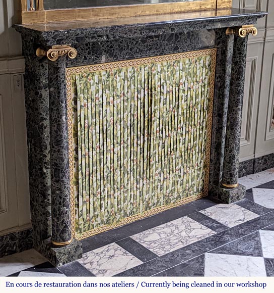 Directoire style mantel with columns in wood painted as a trompe l'oeil  of Antique Green marble-2