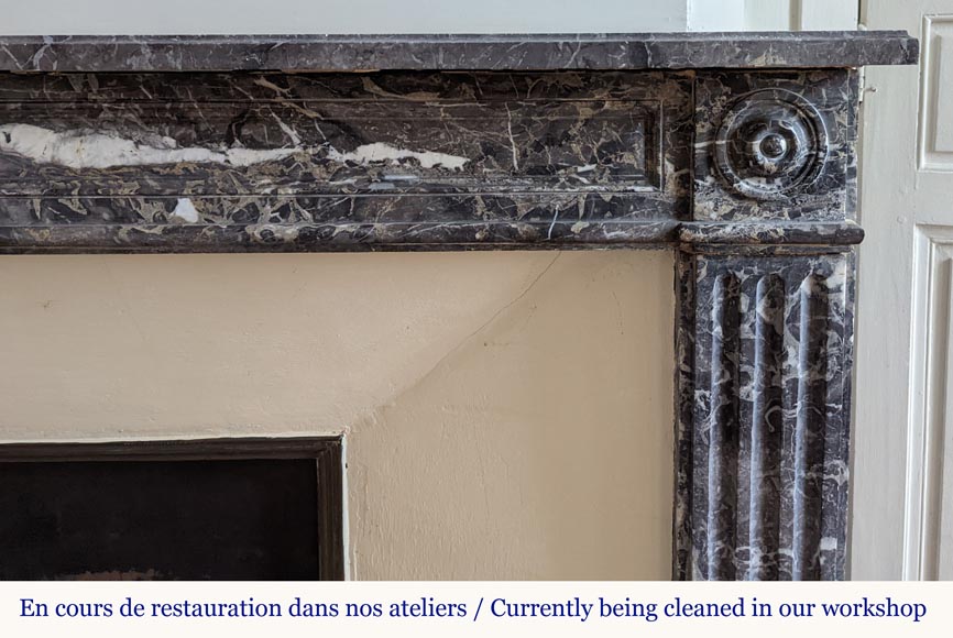 Large Louis XVI period mantel in Saint-Anne Grey marble with fluted feet-5