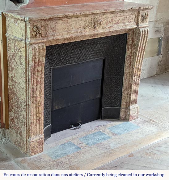 Louis XVI style mantel with roses in Breccia Nuvolata marble-2