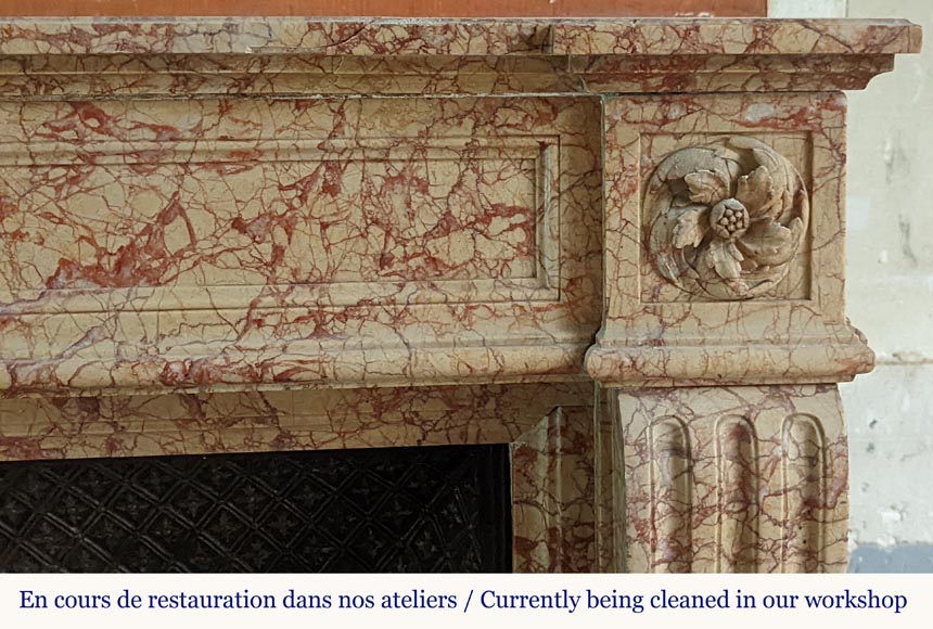 Louis XVI style mantel with roses in Breccia Nuvolata marble-6
