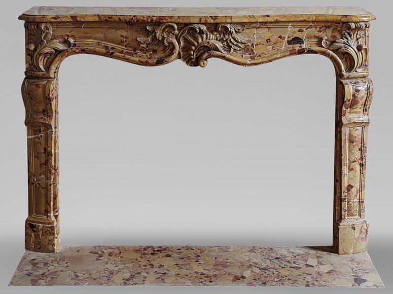 Louis XV period mantel in Alep Breccia with a winged shell-0