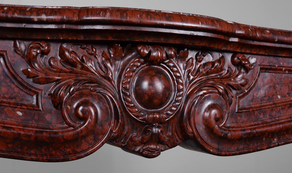 Beautiful Griotte Red marble mantel with a cabochon in an ancanthus leaves surround-2