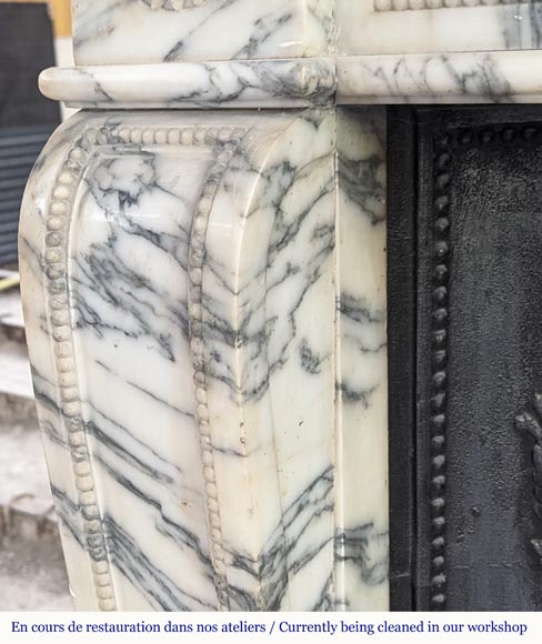 Louis XVI style fireplace with peals edges in veined Carrara marble-4