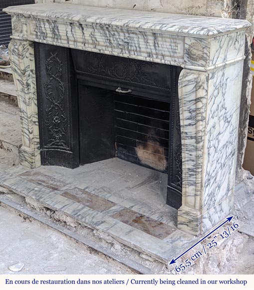 Louis XVI style fireplace with peals edges in veined Carrara marble-6