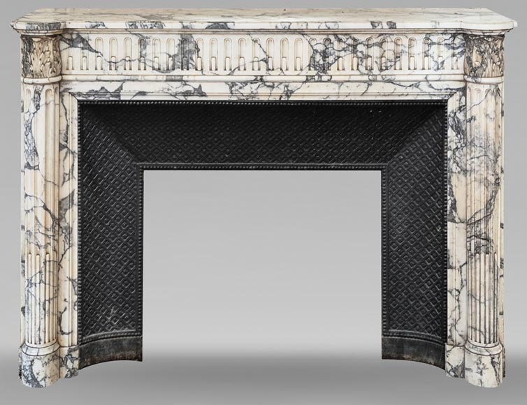 Louis XVI style fireplace with half-columns and rudenture in Arabescato marble-0