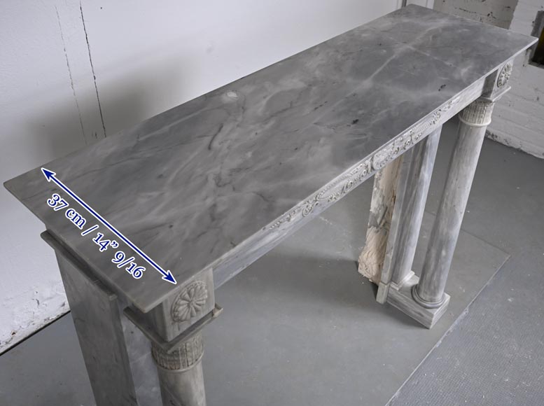 Restoration period mantel in light Turquin marble with detached columns and carved entablature-12