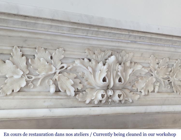 Beautiful Louis XVI style fireplace in Carrara marble with oak leaves-2