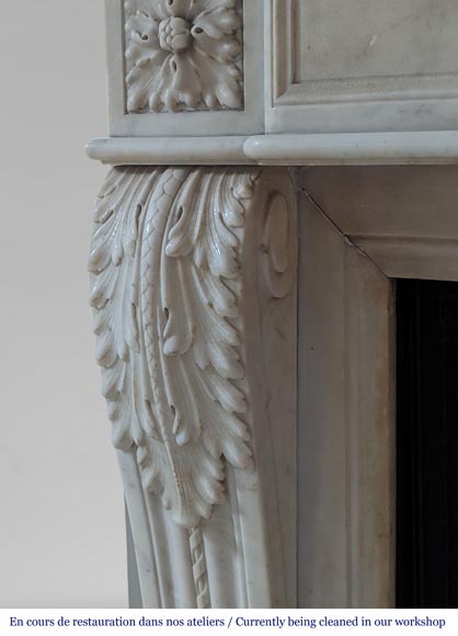 Beautiful Louis XVI style fireplace in Carrara marble with oak leaves-7
