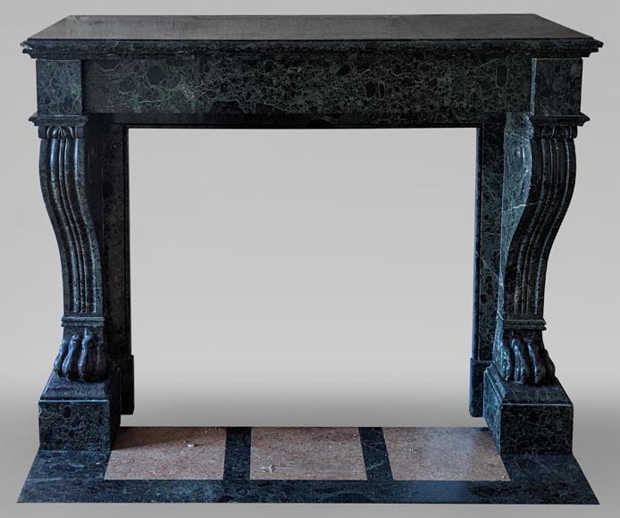 Napoleon III style mantel with lion paws in vert de mer marble-0