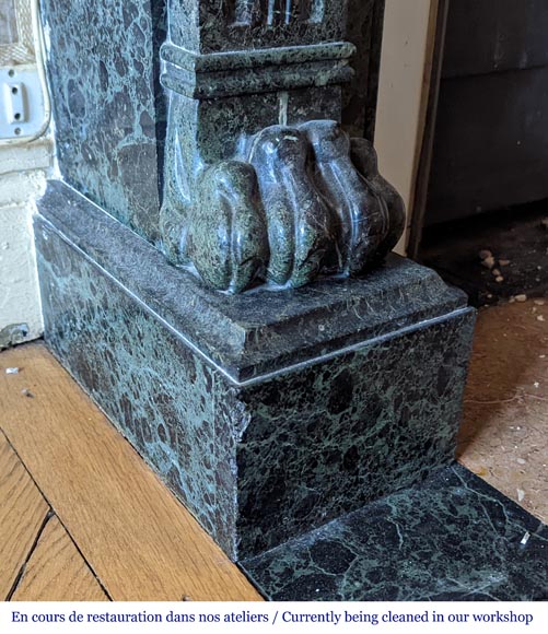 Napoleon III style mantel with lion paws in vert de mer marble-5