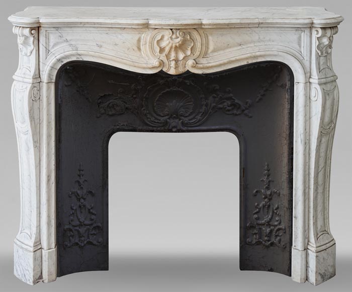Louis XV style mantel with three shells in Carrara marble-0