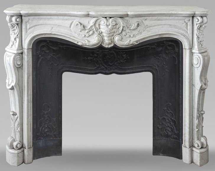 Large Louis XV style Carrara marble mantel with rich decoration-0