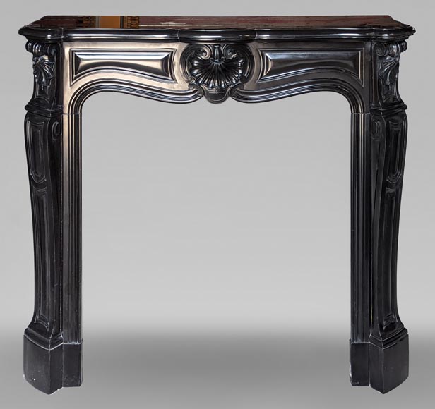 Louis XV style mantel with carved shell in Fine Black Mabre from Belgium-0