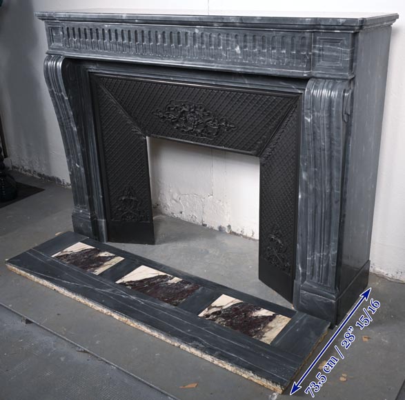 Louis XVI style fireplace with fluted entablature in dark Bleu Turquin marble-5