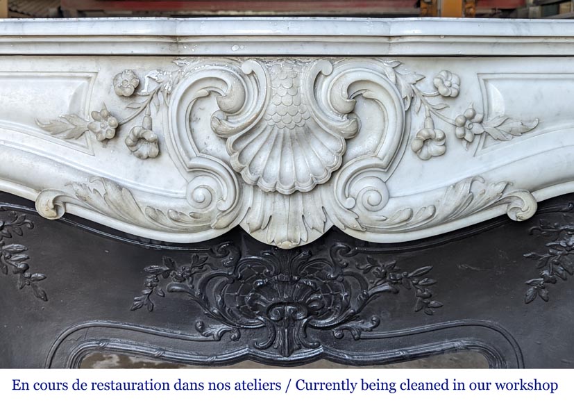 Louis XV style Carrara marble mantel with carved floral décor-1