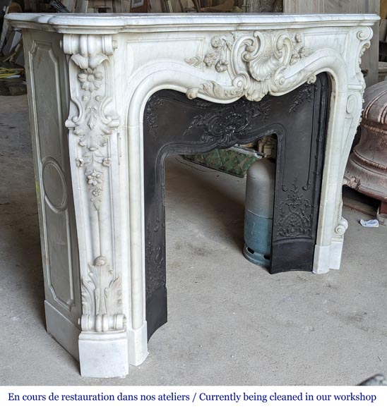 Louis XV style Carrara marble mantel with carved floral décor-5