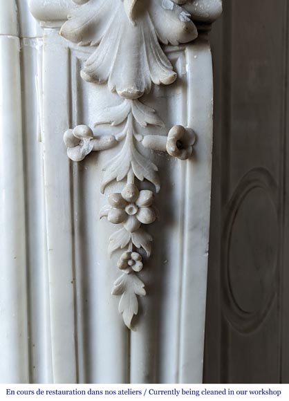 Louis XV style Carrara marble mantel with carved floral décor-11