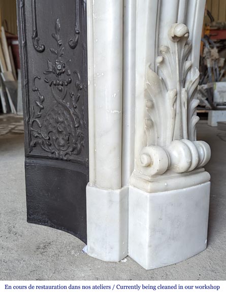 Louis XV style Carrara marble mantel with carved floral décor-12