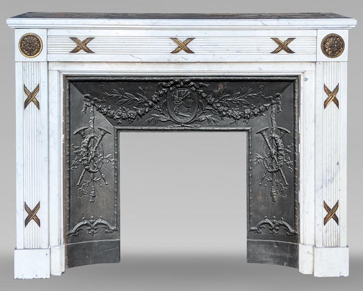 Louis XVI style bronze mantel carved in half statuary marble-0