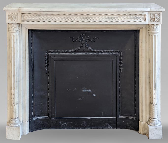 Louis XVI style mantel with half Corinthian columns and pearled frieze in statuary marble-0