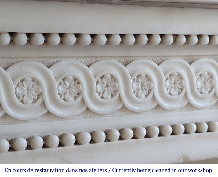 Louis XVI style mantel with half Corinthian columns and pearled frieze in statuary marble-2
