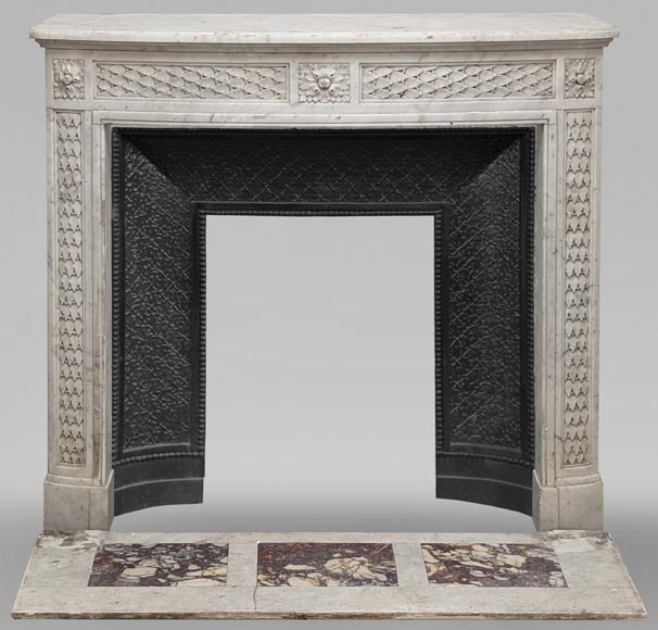 Louis XVI style mantel with carved holly frieze in Carrara marble-0