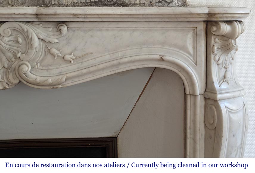 Louis XV style mantel richly decorated with shells and acanthus leaves carved in Carrara marble-8