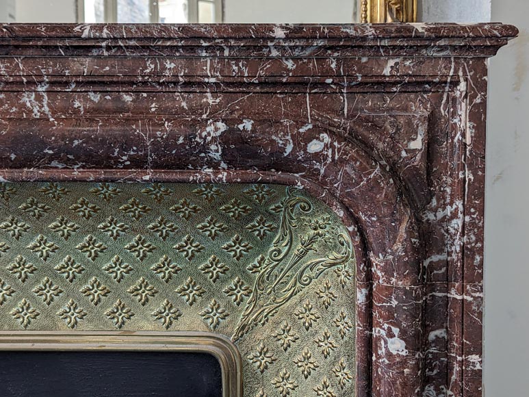 Louis XIV style mantel in Rouge du Nord marble with brass insert-6