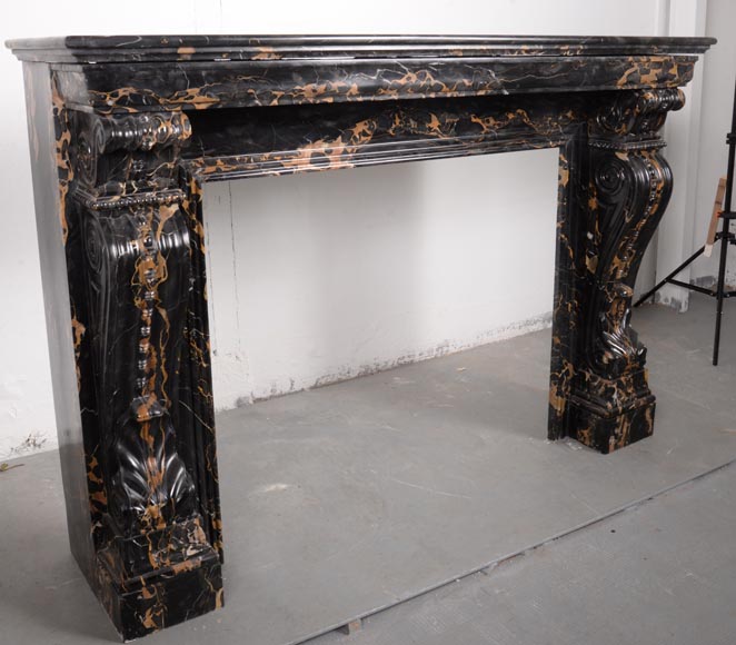 Restoration mantelpiece in Portor marble adorned with volutes-2