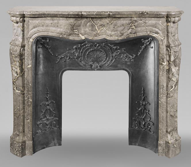 Louis XV style Pompadour mantel in veined grey marble-0