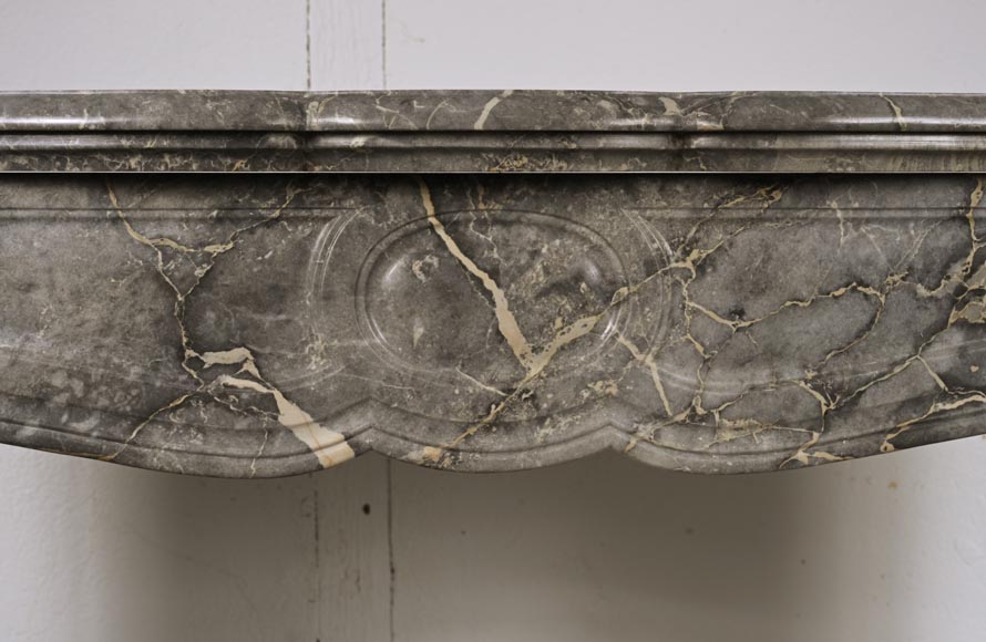 Louis XV style Pompadour mantel in veined grey marble-1