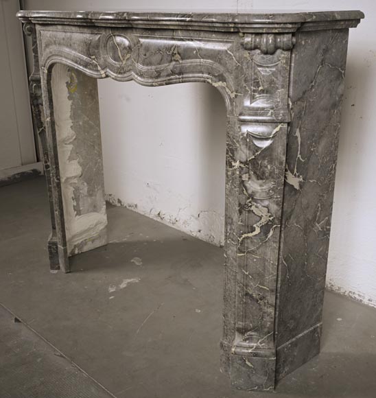 Louis XV style Pompadour mantel in veined grey marble-5