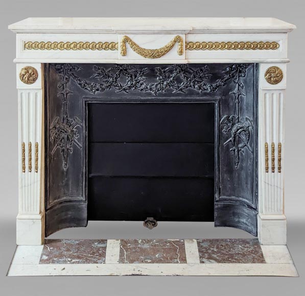 Louis XVI style mantel with garland and frieze of flowers-0