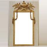 Large mirror overmantel with painted wood and stucco frame. - Reference 9169&nbsp;Width&nbsp;4' 3'' ⅛&nbsp;&nbsp;&nbsp;130cm&nbsp;Height&nbsp;6' 6'' ¾&nbsp;&nbsp;&nbsp;200cm