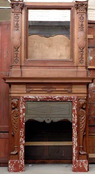Mahogany fireplace mantel and trumeau-0
